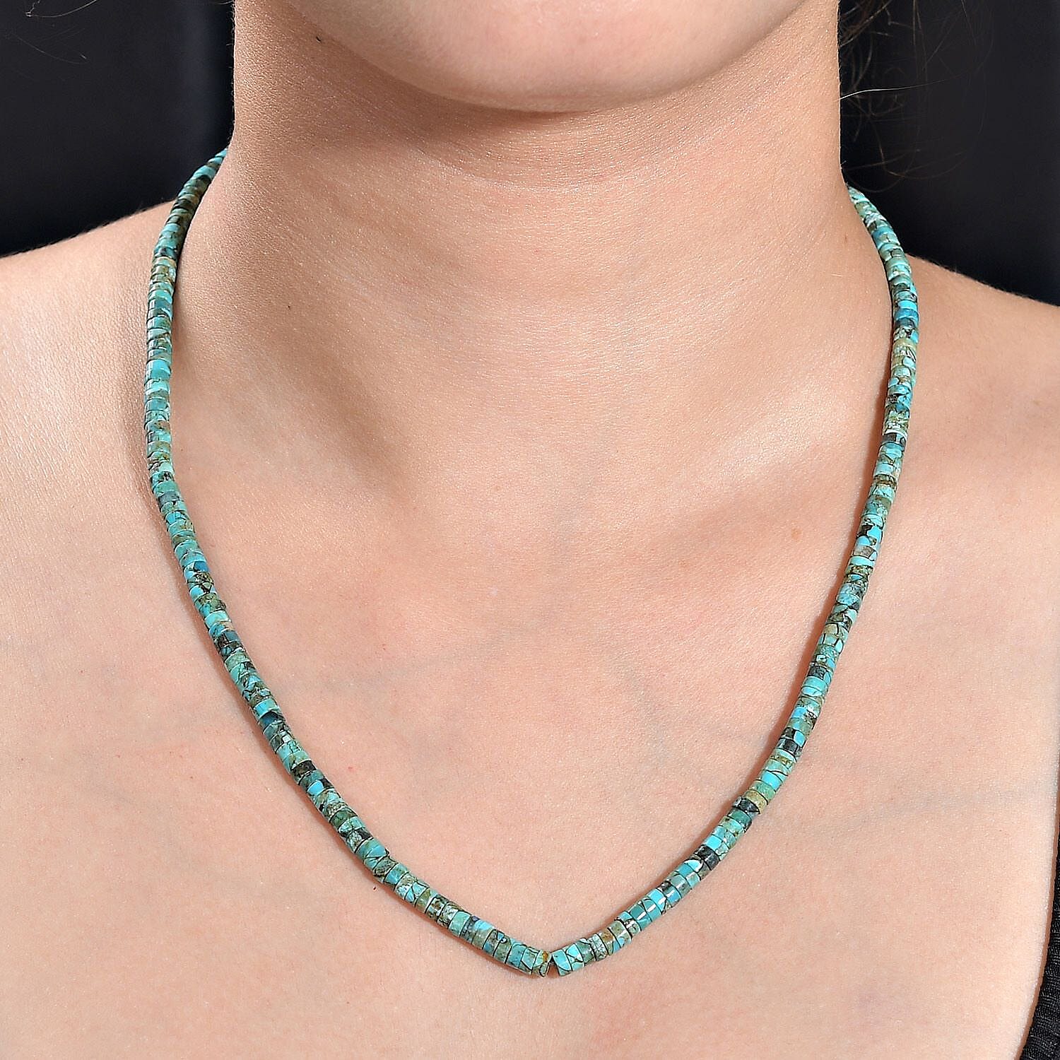 Royston Turquoise 50.00 ctw Chips Necklace in Rhodium Over Sterling Silver 18-20 Inches