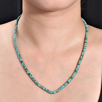 Royston Turquoise 50.00 ctw Chips Necklace in Rhodium Over Sterling Silver 18-20 Inches