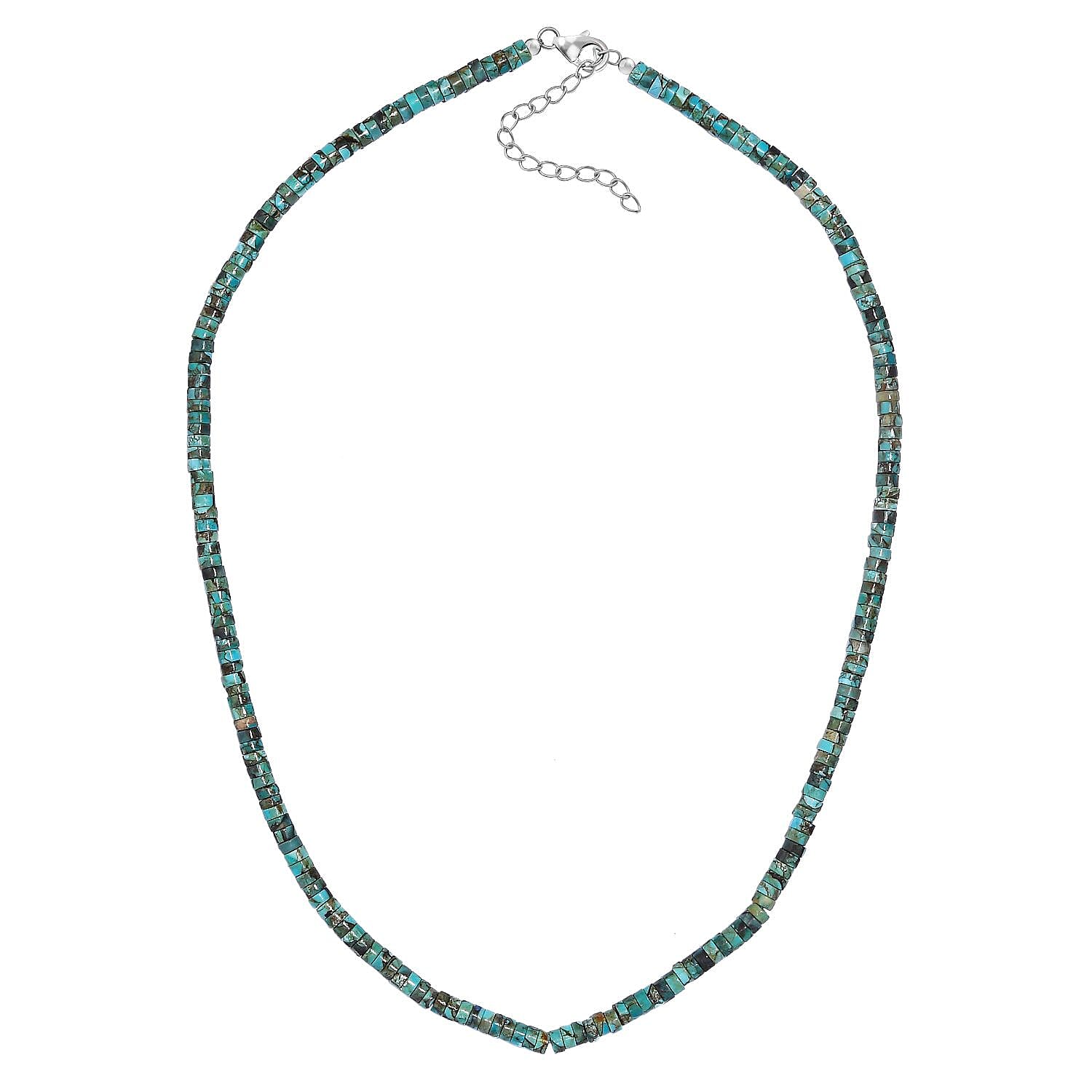 Royston Turquoise 50.00 ctw Chips Necklace in Rhodium Over Sterling Silver 18-20 Inches