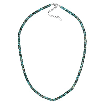 Royston Turquoise 50.00 ctw Chips Necklace in Rhodium Over Sterling Silver 18-20 Inches