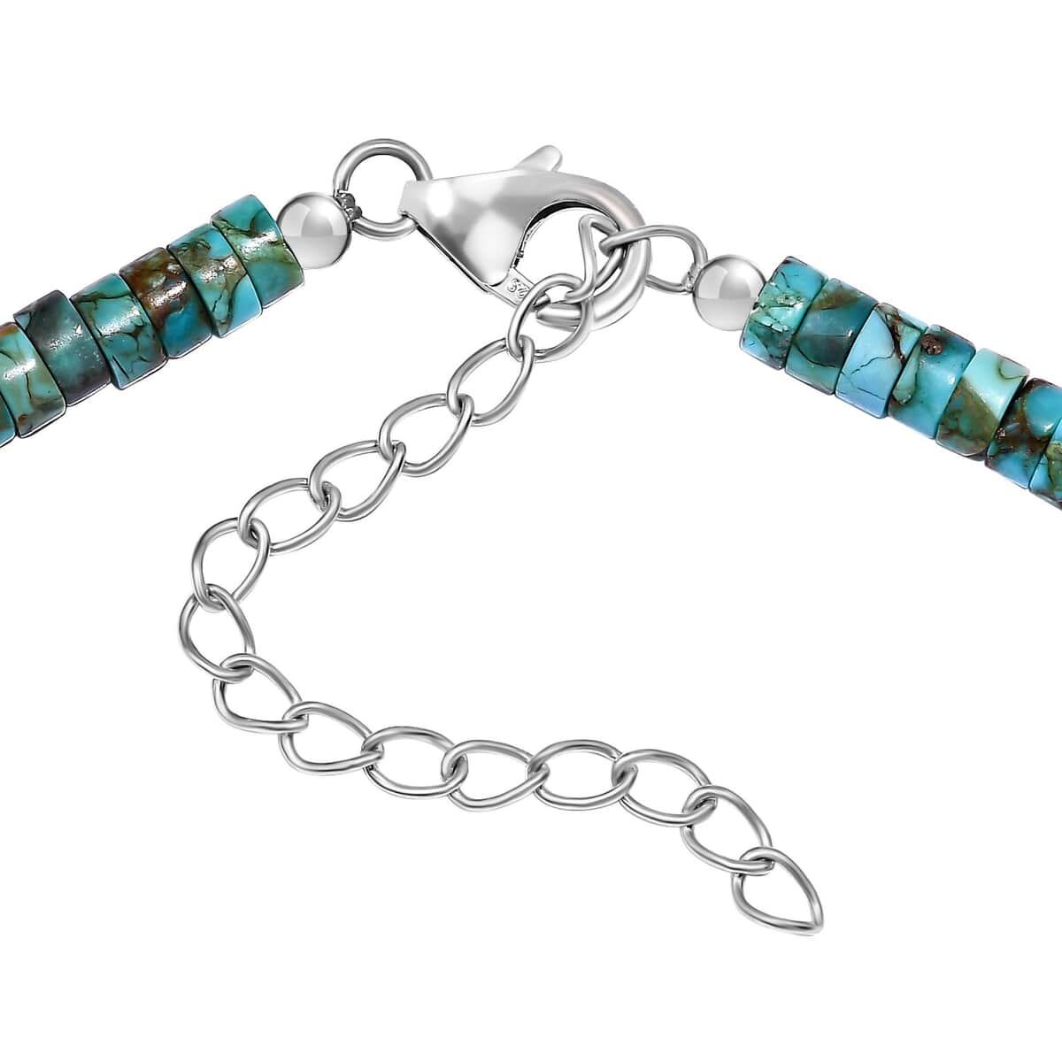 Royston Turquoise 50.00 ctw Chips Necklace in Rhodium Over Sterling Silver 18-20 Inches image number 4