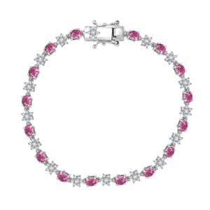 Luxuriant Premium Bixbite (LG) and Moissanite 3.70 ctw Eternal Bloom Bracelet in Rhodium Over Sterling Silver (6.50 In)