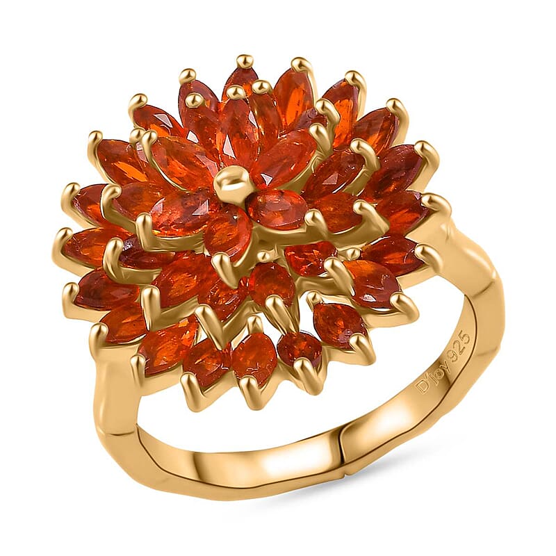 D'Joy AAA Buriti Fire Opal 2.20 ctw Dahlia Flower Ring in 18K Vermeil Yellow Gold Over Sterling Silver (Size 10.0) (Del. In 10-12 Days)