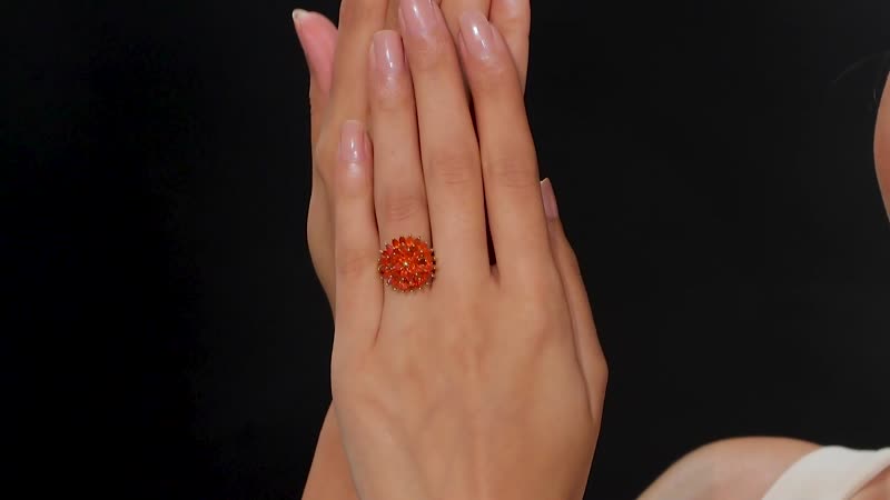 Crimson Fire Opal Dahlia Flower Ring in 18K Vermeil YG Over Sterling Silver (Size 10.0) 2.20 ctw