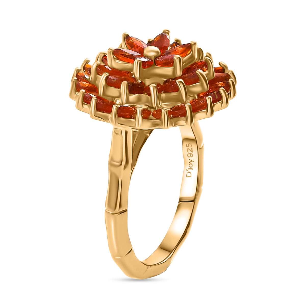 AAA Buriti Fire Opal 2.20 ctw Dahlia Flower Ring in 18K Vermeil Yellow Gold Over Sterling Silver (Size 10.0) (Del. In 10-12 Days) image number 3