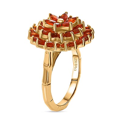 D'Joy AAA Buriti Fire Opal 2.20 ctw Dahlia Flower Ring in 18K Vermeil Yellow Gold Over Sterling Silver (Size 10.0) (Del. In 10-12 Days)