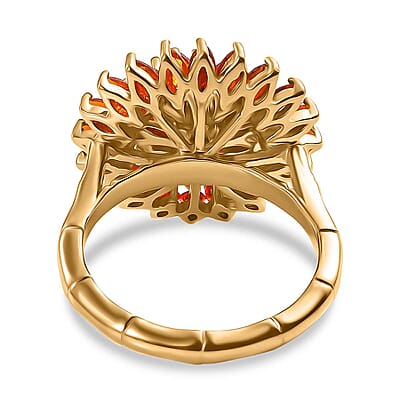 D'Joy AAA Buriti Fire Opal 2.20 ctw Dahlia Flower Ring in 18K Vermeil Yellow Gold Over Sterling Silver (Size 10.0) (Del. In 10-12 Days)