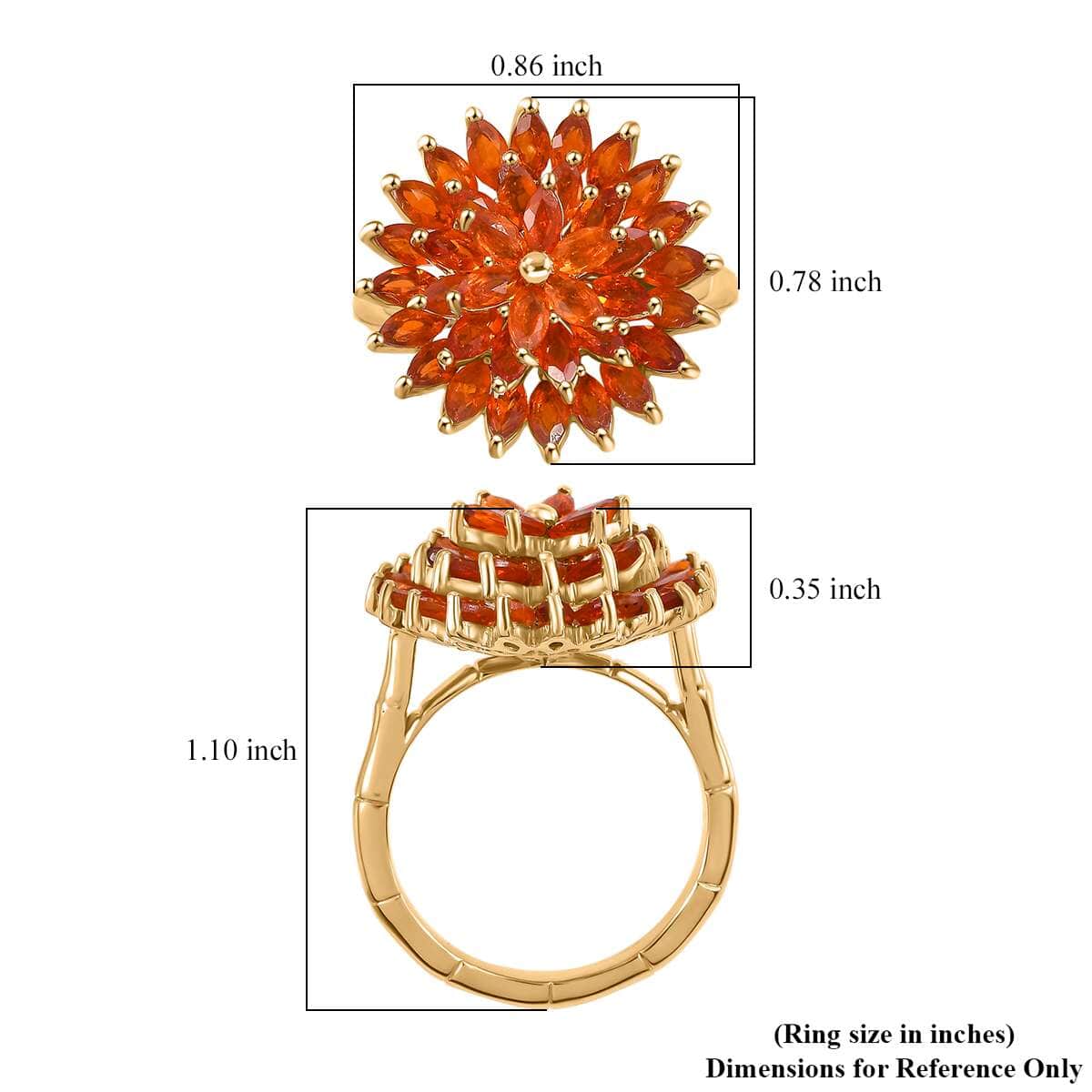 AAA Buriti Fire Opal 2.20 ctw Dahlia Flower Ring in 18K Vermeil Yellow Gold Over Sterling Silver (Size 10.0) (Del. In 10-12 Days) image number 5