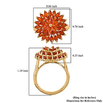 D'Joy AAA Buriti Fire Opal 2.20 ctw Dahlia Flower Ring in 18K Vermeil Yellow Gold Over Sterling Silver (Size 10.0) (Del. In 10-12 Days)