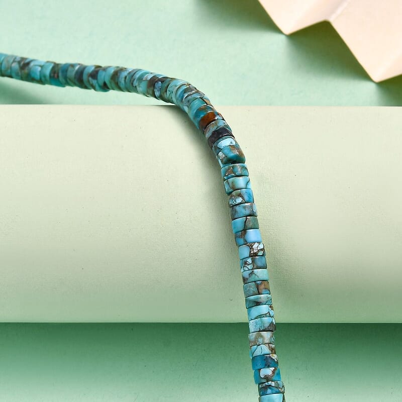 Royston Turquoise 17.00 ctw Chips Bracelet in Rhodium Over Sterling Silver (7.25-9.25In)