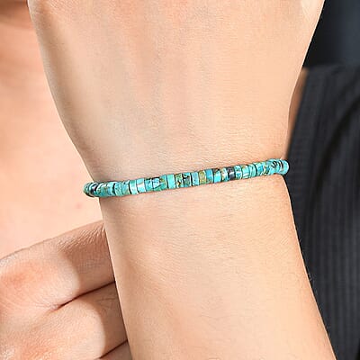 Royston Turquoise 17.00 ctw Chips Bracelet in Rhodium Over Sterling Silver (7.25-9.25In)