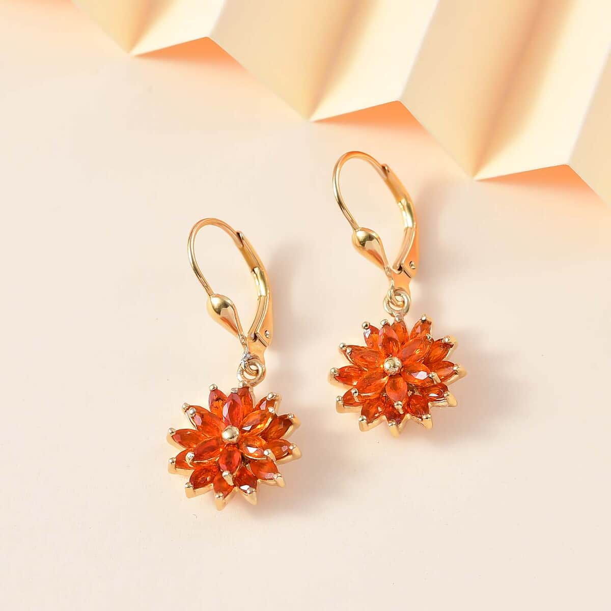 AAA Buriti Fire Opal 1.85 ctw Dahlia Flower Earrings in 18K Vermeil Yellow Gold Over Sterling Silver image number 1