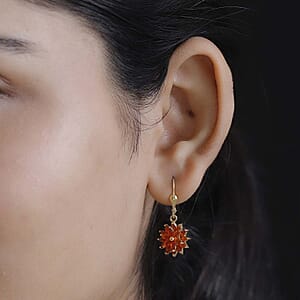 D'Joy AAA Buriti Fire Opal 1.85 ctw Dahlia Flower Earrings in 18K Vermeil Yellow Gold Over Sterling Silver