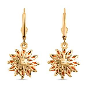 D'Joy AAA Buriti Fire Opal 1.85 ctw Dahlia Flower Earrings in 18K Vermeil Yellow Gold Over Sterling Silver