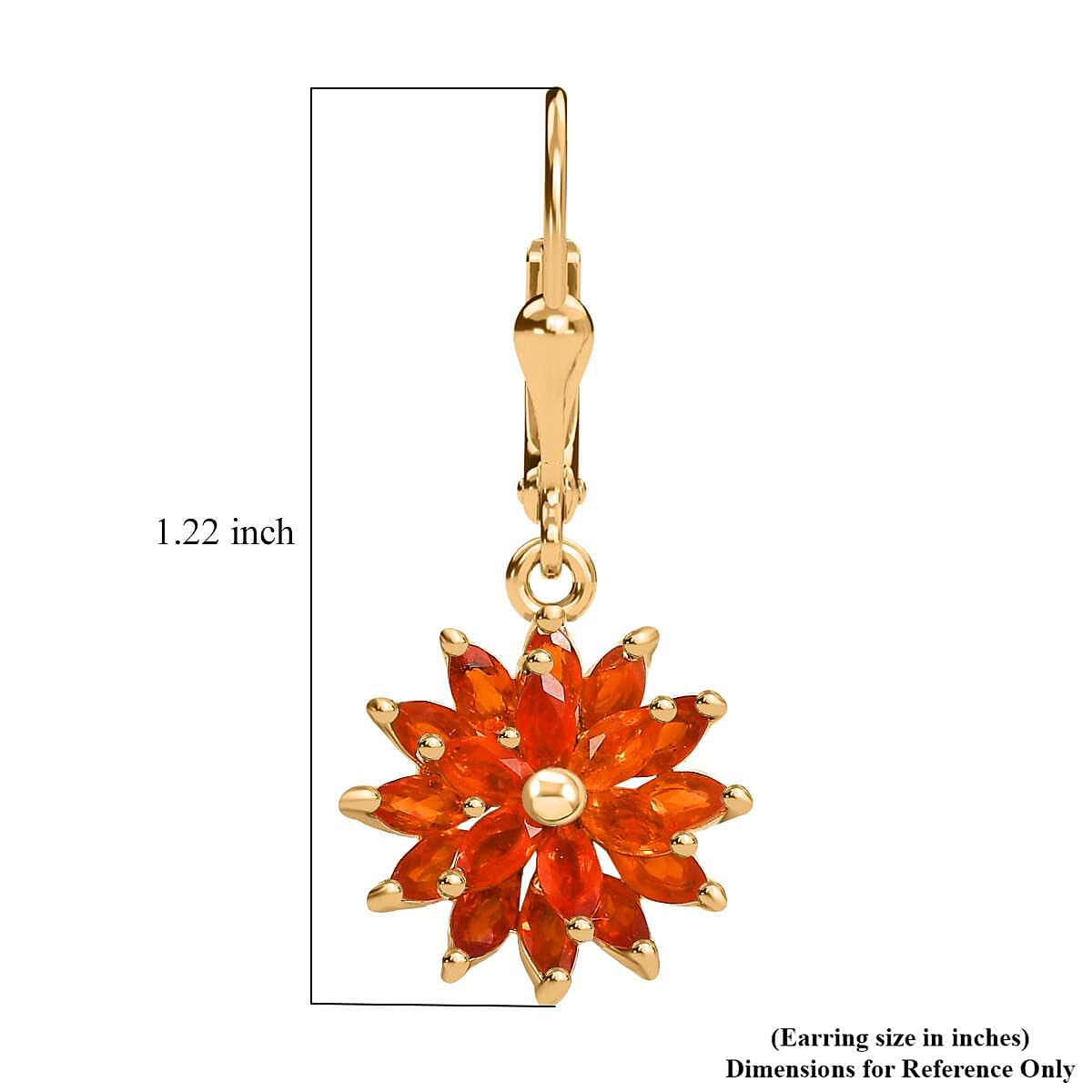 D'Joy AAA Buriti Fire Opal 1.85 ctw Dahlia Flower Earrings in 18K Vermeil Yellow Gold Over Sterling Silver
