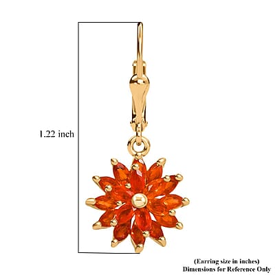 D'Joy AAA Buriti Fire Opal 1.85 ctw Dahlia Flower Earrings in 18K Vermeil Yellow Gold Over Sterling Silver