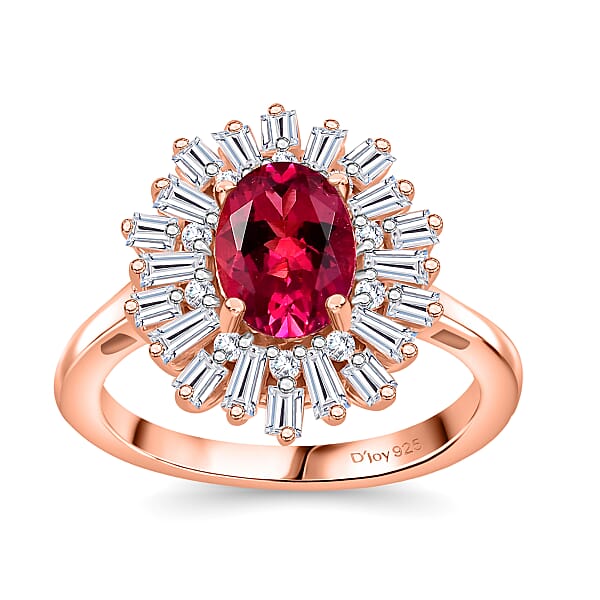 Luxuriant Premium Bixbite (LG) and Moissanite 1.90 ctw Scarlet Starburst Ring in 18K Vermeil Rose Gold Over Sterling Silver (Size 10.0)