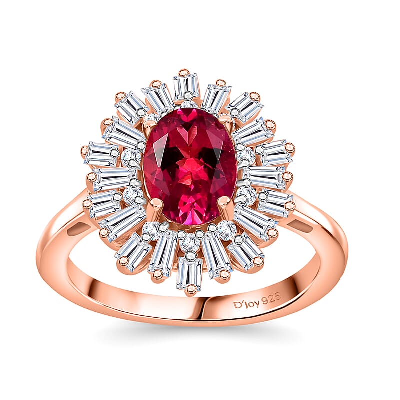 Luxuriant Premium Bixbite (LG) and Moissanite 1.90 ctw Scarlet Starburst Ring in 18K Vermeil Rose Gold Over Sterling Silver (Size 10.0)