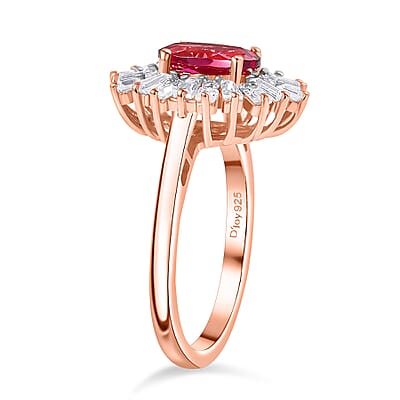 Luxuriant Premium Bixbite (LG) and Moissanite 1.90 ctw Scarlet Starburst Ring in 18K Vermeil Rose Gold Over Sterling Silver (Size 10.0)