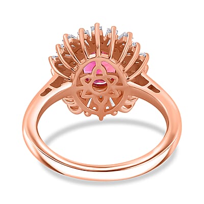 Luxuriant Premium Bixbite (LG) and Moissanite 1.90 ctw Scarlet Starburst Ring in 18K Vermeil Rose Gold Over Sterling Silver (Size 10.0)