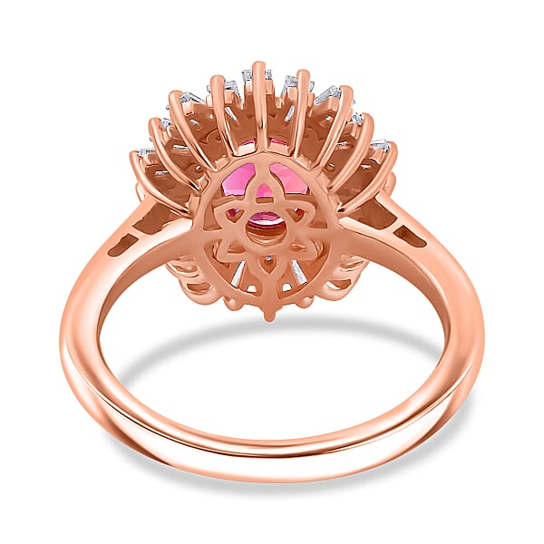 Luxuriant Premium Bixbite (LG) and Moissanite 1.90 ctw Scarlet Starburst Ring in 18K Vermeil Rose Gold Over Sterling Silver (Size 10.0)