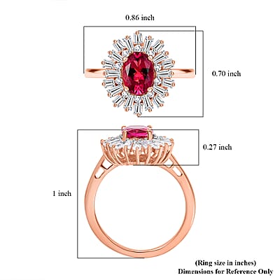 Luxuriant Premium Bixbite (LG) and Moissanite 1.90 ctw Scarlet Starburst Ring in 18K Vermeil Rose Gold Over Sterling Silver (Size 10.0)