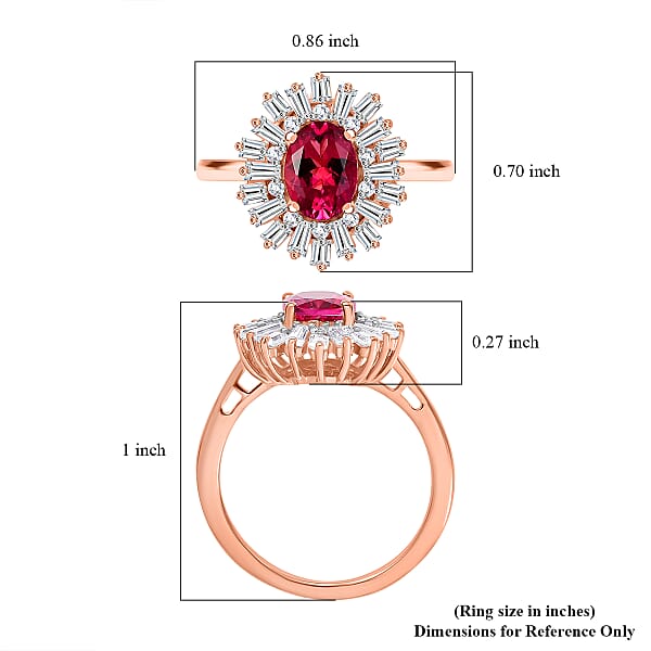Luxuriant Premium Bixbite (LG) and Moissanite 1.90 ctw Scarlet Starburst Ring in 18K Vermeil Rose Gold Over Sterling Silver (Size 10.0)