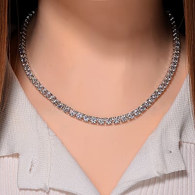 Moissanite and Yellow Sapphire 37.50 ctw Necklace with Sun & Moon Lock in Rhodium Over Sterling Silver 18 Inches