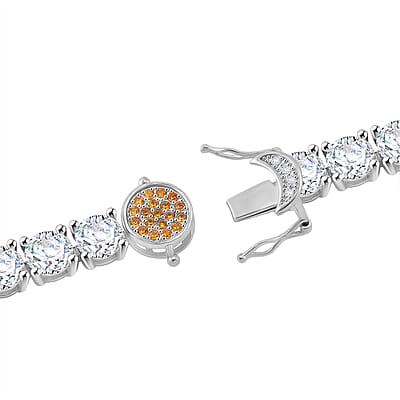 Moissanite and Yellow Sapphire 37.50 ctw Necklace with Sun & Moon Lock in Rhodium Over Sterling Silver 18 Inches