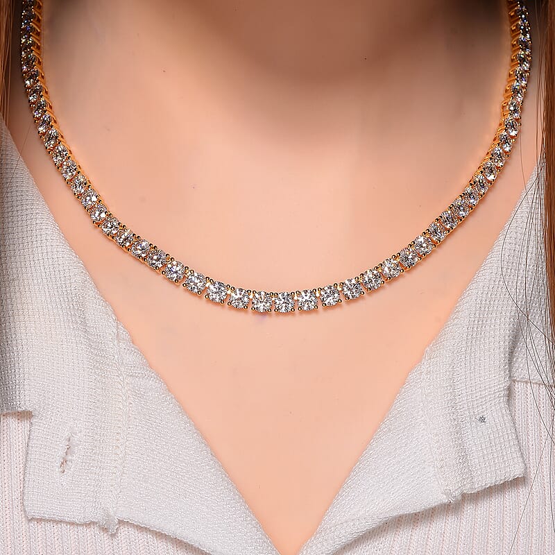 Moissanite and Yellow Sapphire 38.50 ctw Necklace with Sun & Moon Lock in 18K Vermeil Yellow Gold Over Sterling Silver 18 Inches