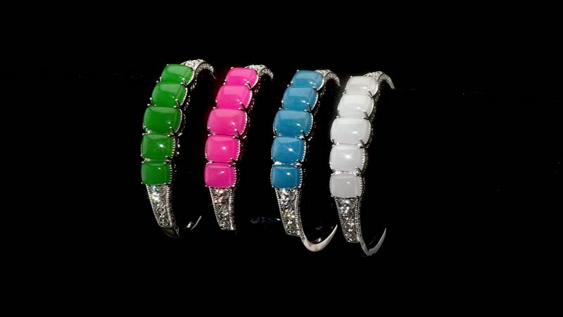 Karis Green Jade and White Zircon 35.70 ctw Cuff Bracelet in in Silvertone (6.50 In)