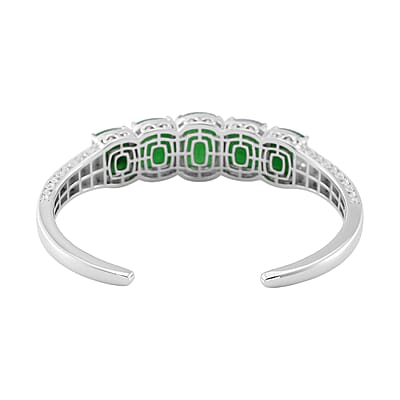 Karis Green Jade and White Zircon 35.70 ctw Cuff Bracelet in in Silvertone (6.50 In)