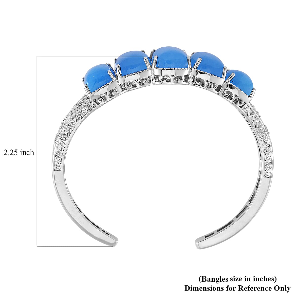 Karis Blue Jade (D) and White Zircon 35.60 ctw Cuff Bracelet in in Silvertone (6.50 In) image number 4