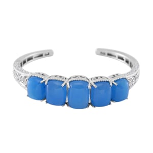 Karis Blue Jade (D) and White Zircon 35.60 ctw Cuff Bracelet in in Silvertone (8.0 In)