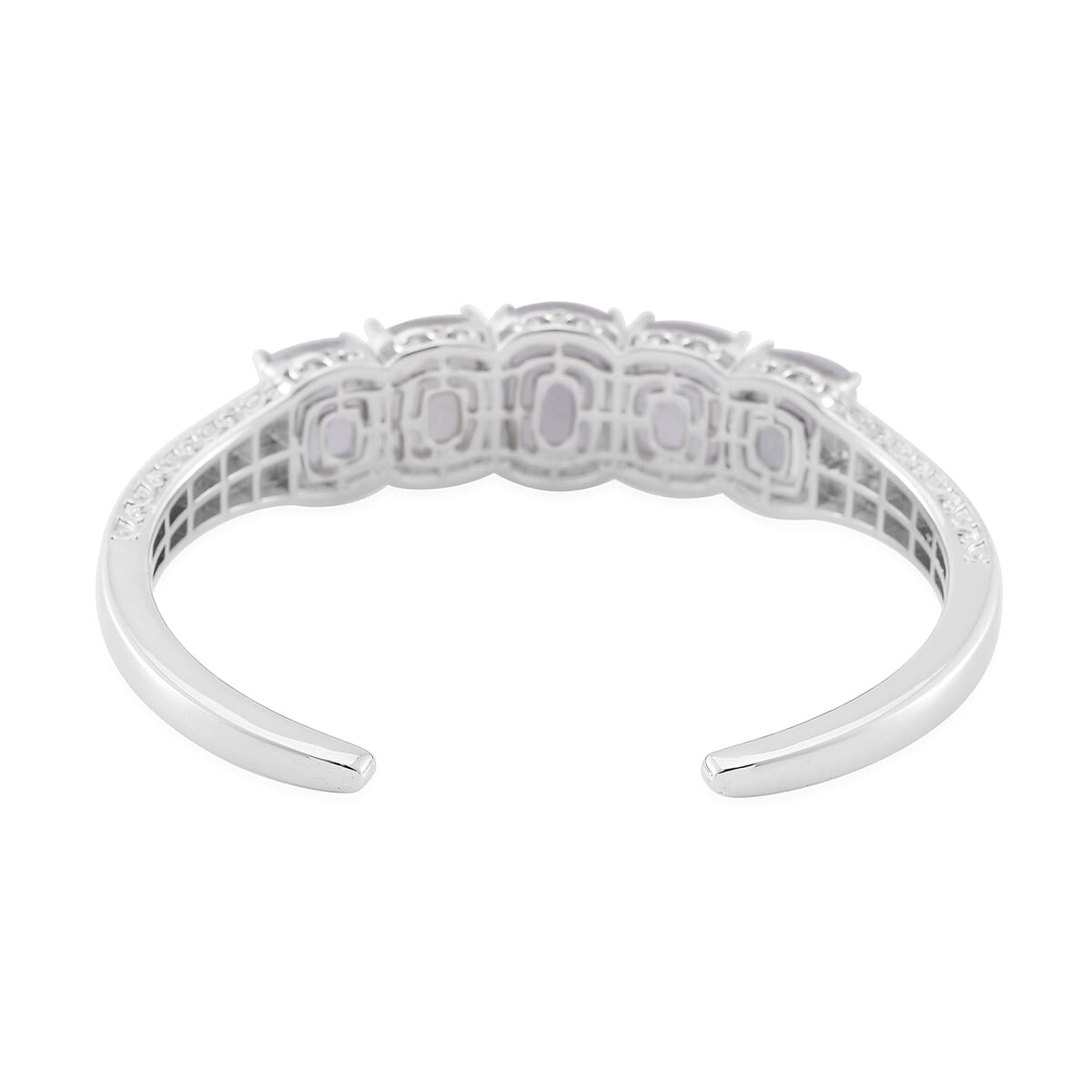 Karis Natural Jade and White Zircon 34.90 ctw Cuff Bracelet in Silvertone (6.50 In) image number 3