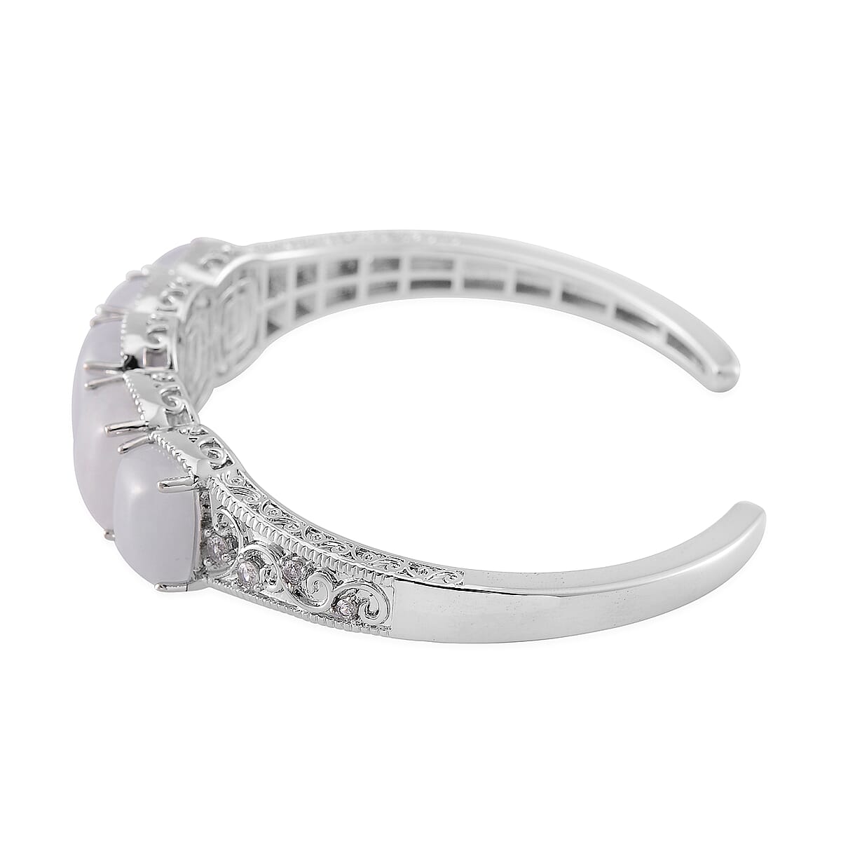 Karis Natural Jade and White Zircon 34.90 ctw Cuff Bracelet in Silvertone (8.0 In) image number 2
