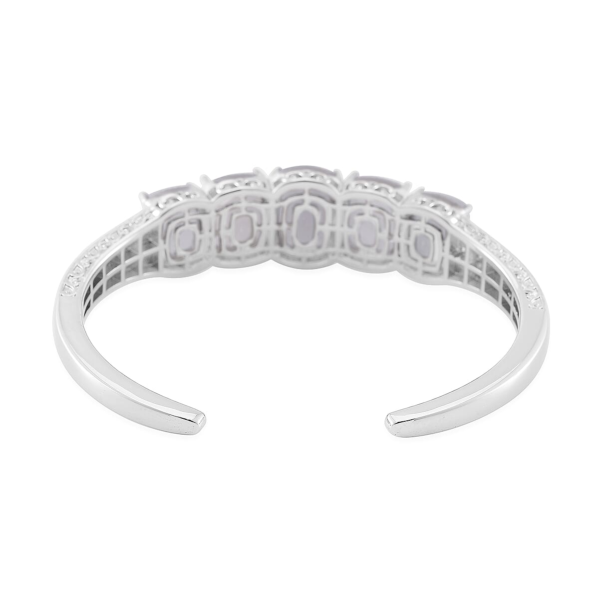 Karis Natural Jade and White Zircon 34.90 ctw Cuff Bracelet in Silvertone (8.0 In) image number 3
