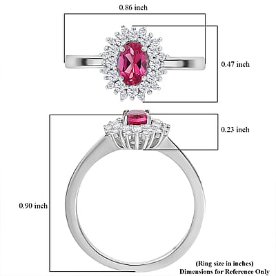 Luxuriant Premium Bixbite (LG) and White Zircon 0.85 ctw Crimson Bloom Ring in Rhodium Over Sterling Silver (Size 10.0)