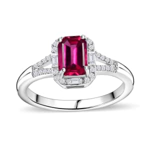 Premium Lab Created Bixbite and Moissanite 1.35 ctw Scarlet Radiance Ring in Rhodium Over Sterling Silver (Size 10.0)