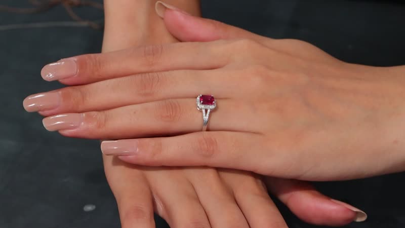 Premium Lab Created Bixbite, Moissanite Ring in Rhodium Over Sterling Silver (Size 10.0) 1.35 ctw