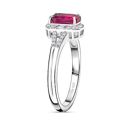 Luxuriant Premium Bixbite (LG) and Moissanite 1.35 ctw Scarlet Radiance Ring in Rhodium Over Sterling Silver (Size 10.0)