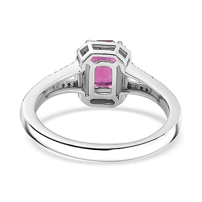 Luxuriant Premium Bixbite (LG) and Moissanite 1.35 ctw Scarlet Radiance Ring in Rhodium Over Sterling Silver (Size 10.0)