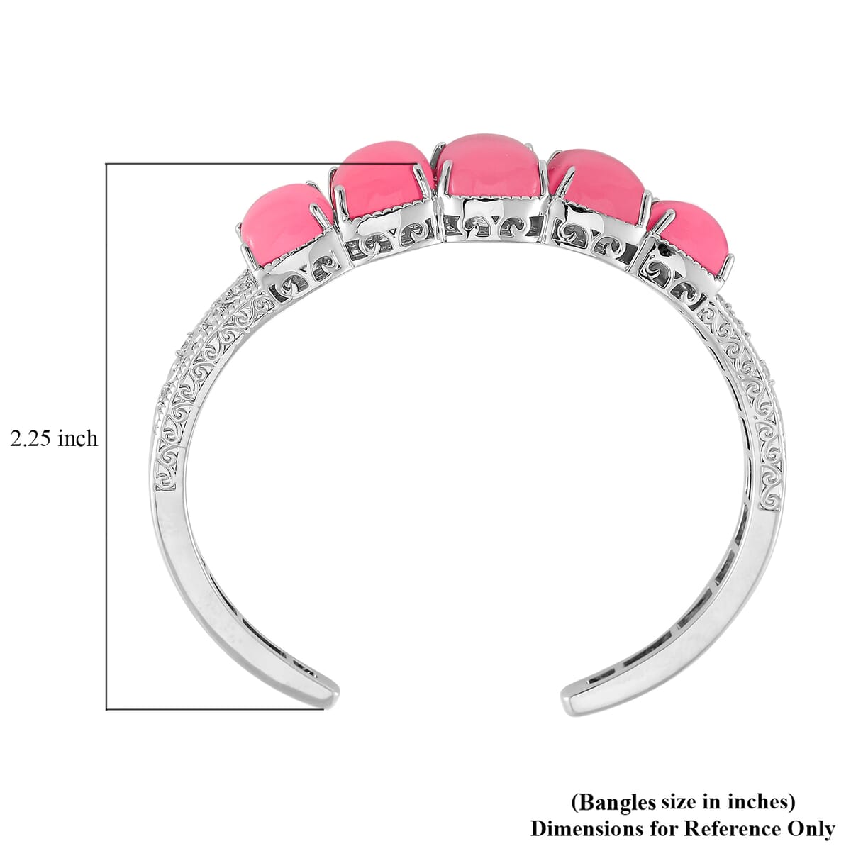 Karis Pink Jade (D) and White Zircon 35.25 ctw Cuff Bracelet in Silvertone (6.50 In) image number 4
