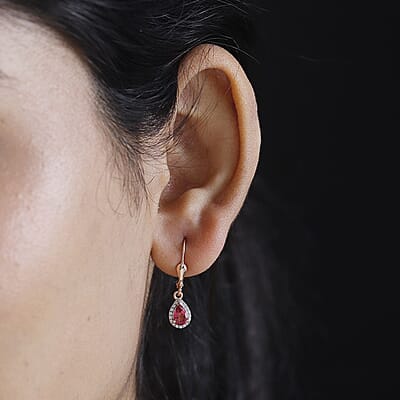 Luxuriant Premium Bixbite (LG) and White Zircon 0.90 ctw Lever Back Earrings in 18K Vermeil RG Over Sterling Silver