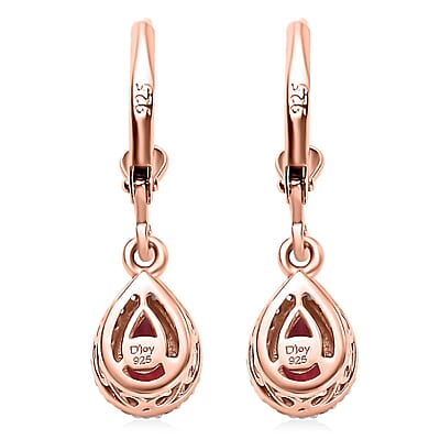 Luxuriant Premium Bixbite (LG) and White Zircon 0.90 ctw Lever Back Earrings in 18K Vermeil RG Over Sterling Silver