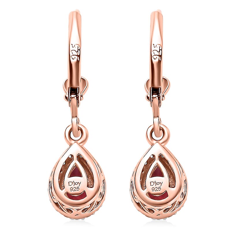 Luxuriant Premium Bixbite (LG) and White Zircon 0.90 ctw Lever Back Earrings in 18K Vermeil RG Over Sterling Silver