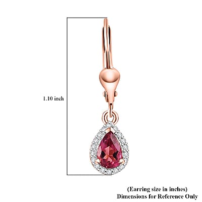 Luxuriant Premium Bixbite (LG) and White Zircon 0.90 ctw Lever Back Earrings in 18K Vermeil RG Over Sterling Silver