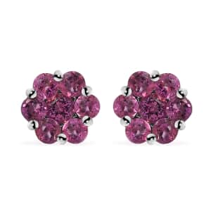 Premium Lab Created Bixbite 1.50 ctw Floral Stud Earrings in Rhodium Over Sterling Silver