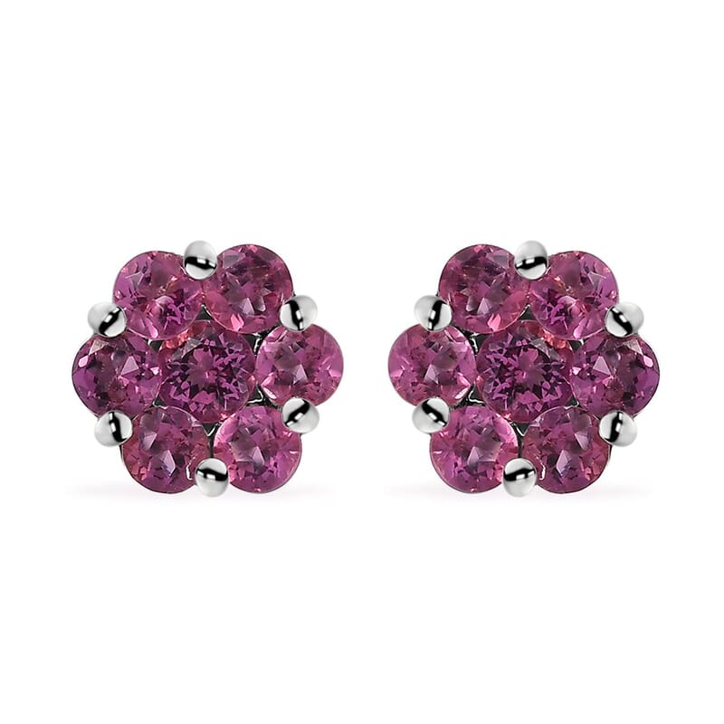 Luxuriant Premium Bixbite (LG) 1.50 ctw Floral Stud Earrings in Rhodium Over Sterling Silver