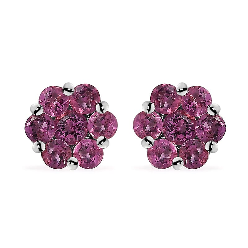 Luxuriant Premium Bixbite (LG) 1.50 ctw Floral Stud Earrings in Rhodium Over Sterling Silver